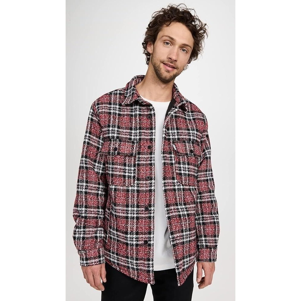 Banks Journal Tweed Quilted Lined Shakcet Jacket Men Large Red Plaid Casual Prep